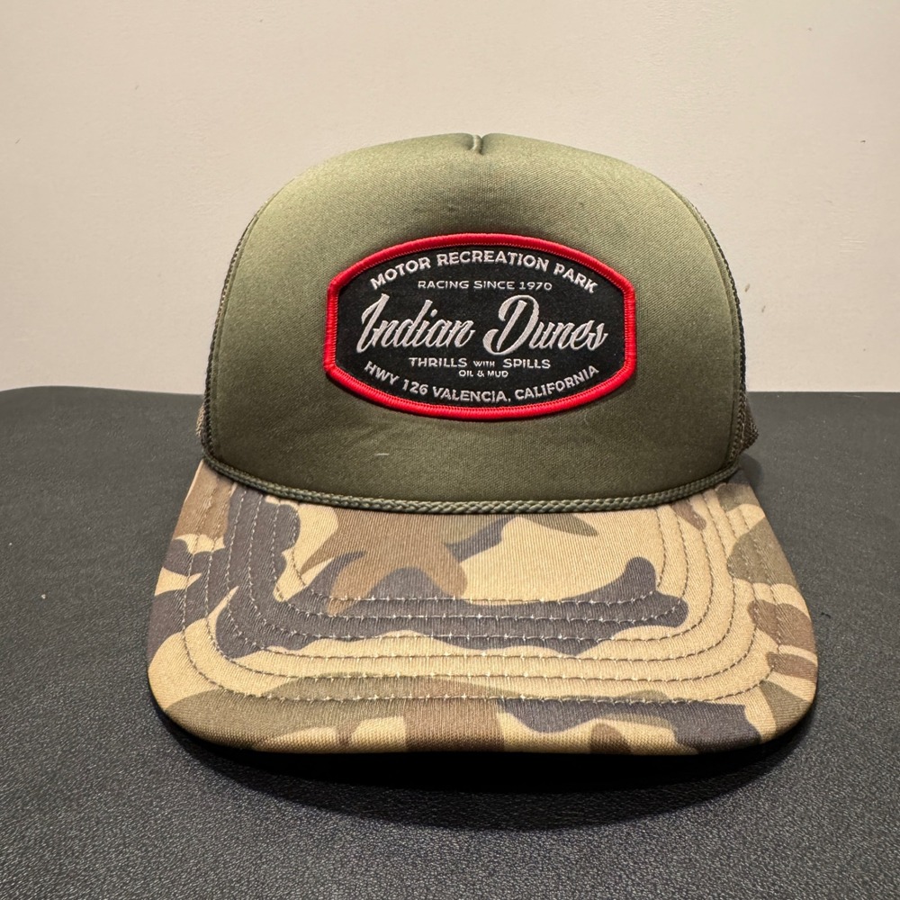 Indian Dunes‎ Hat Cap Green Camo Trucker Mesh Snapback Vintage Adult Motocross